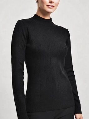 Belldini Dark Charcoal Ribbed Mock Neck Long Sleeve Sweater Top Size M